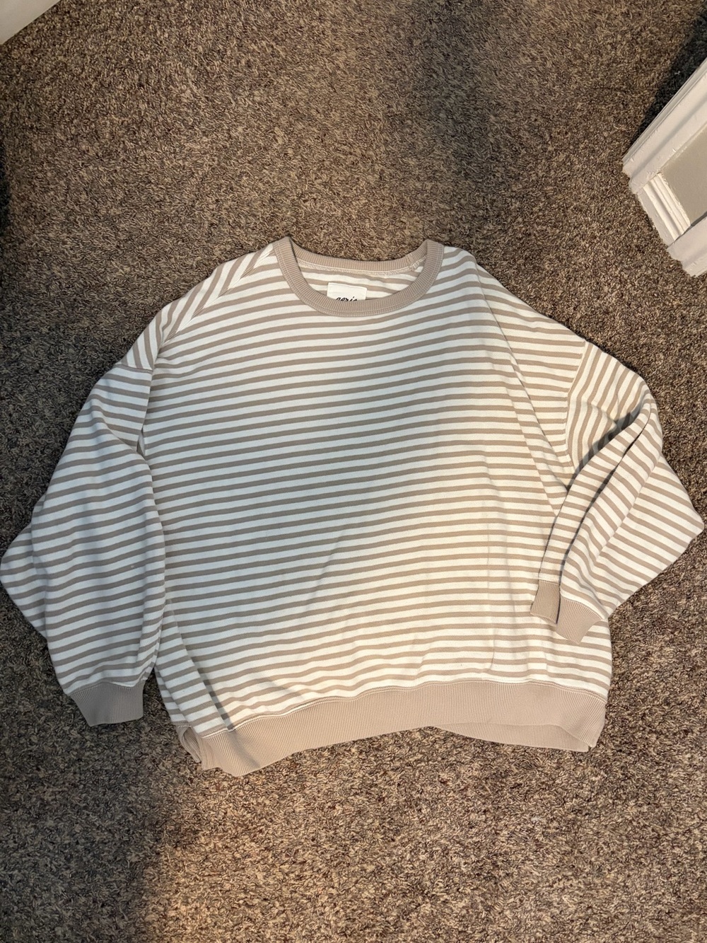 Arie Striped Crewneck Sweater in Beige & White Womens XL